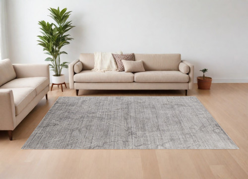 10' X 14' Gray and Ivory Abstract Hand Woven Worn Faded Area Rug