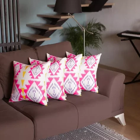 Ikat Set of 4 Square Boho Throw Pillow Covers