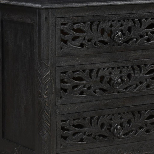 Three Piece Black Solid Wood Bedroom Set