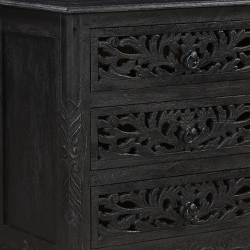Three Piece Black Solid Wood Bedroom Set