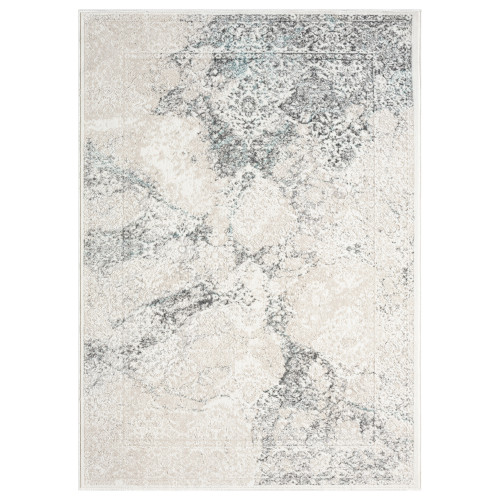 5' X 7' Cream And Blue Damask Area Rug