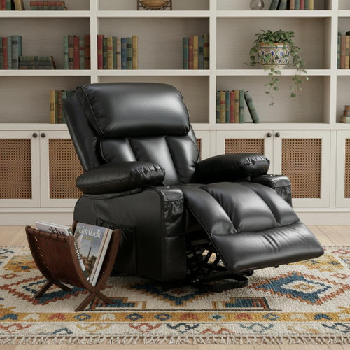 39" Black Faux Leather Heated Massage Lift Assist Power Lift Assist Zero Gravity Recliner With USB