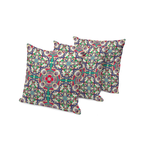 Set of Three Green Gray And Pink Floral Indoor Outdoor Throw Pillow
