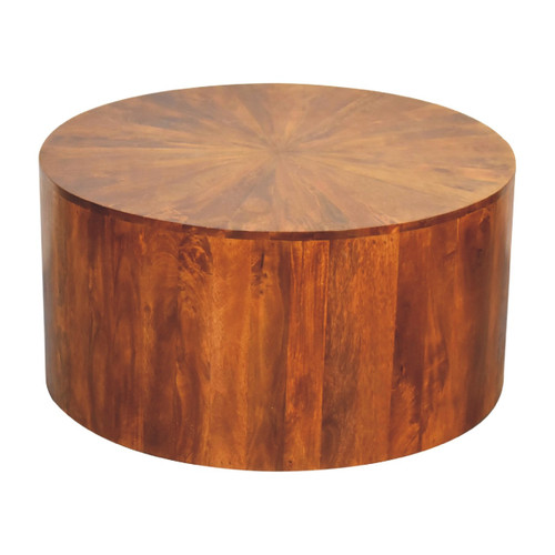 35" Chestnut Solid Wood Round Drum Coffee Table