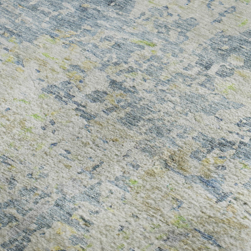 9' X 12' Blue Beige And Gold Abstract Washable Area Rug With UV Protection