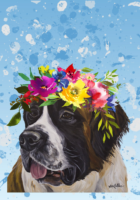 Saint Bernard - Hippie Hound Studios Summer Crown  House and Garden Flags