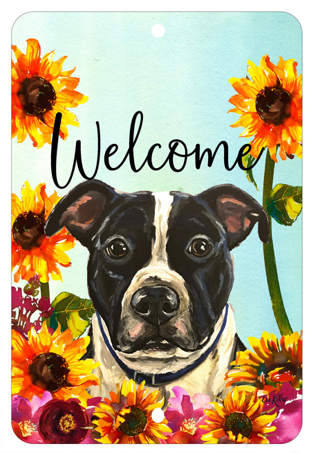 Pit Bull Black/White - HHS Welcome Indoor/Outdoor Aluminum Sign
