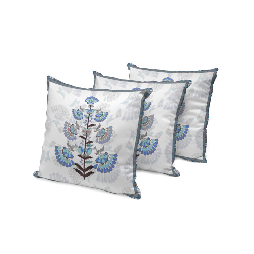 Set of Three Off White Botanical Indoor Outdoor Throw Pillow