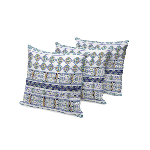 Set of Three Navy Blue Botanical Indoor Outdoor Throw Pillow