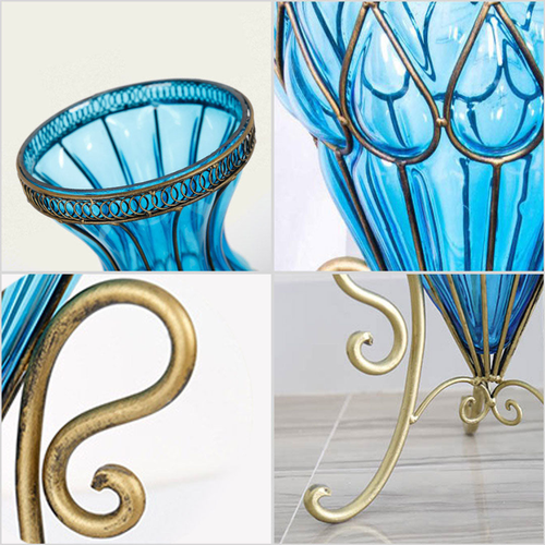 Glass Tall Floor Vase and pcs Dark Artificial Fake Flower