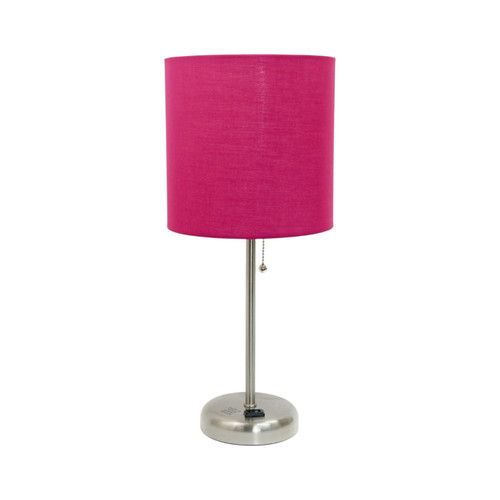 20" Silver Metal Table Lamp LED With Pink Drum Shade