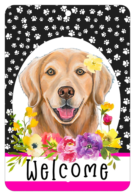 Golden Retriever  - HHS Paw Prints Welcome Indoor/Outdoor Aluminum Sign