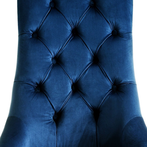 Set of Two Tufted Navy Blue And Clear Upholstered Velvet Dining Side Chairs