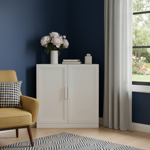 31" White Wood Corner Corner Accent Cabinet With Two Doors