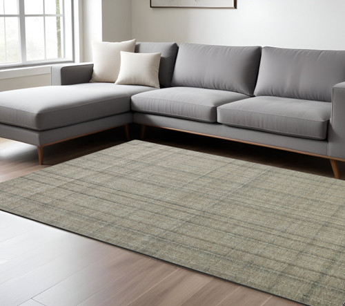 8' X 10' Brown And Gray Wool Plaid Hand Tufted Area Rug