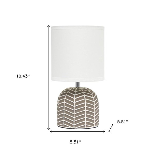 10" Taupe Ceramic Round Table Lamp With White Drum Shade