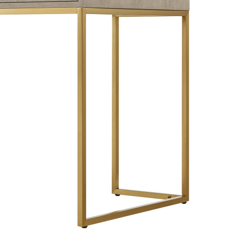 45" Cream and Gold Wood and Stainless Steel Writing Desk With Two Drawers