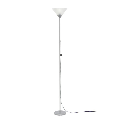 70" Silver Metal Floor Lamp With White Cone Shade
