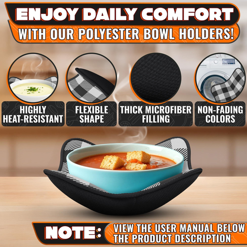 4 Piece Microwave Bowl Holder Set 7.5 x7.5 inch Microwave Bowl Holders for Hot Food Black and White Checkered Fabric for Safe & Easy Handling Machine