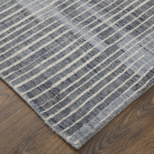 12' X 15' Blue Ivory And Gray Abstract Hand Woven Distressed Area Rug