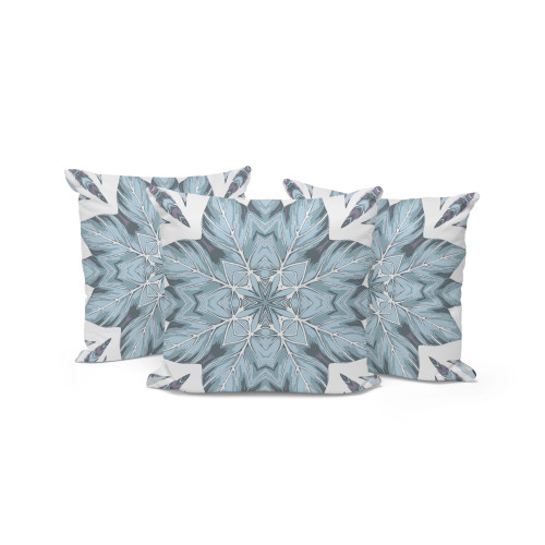 Set of Three Blue And White Botanical Indoor Outdoor Throw Pillow