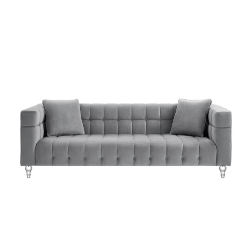 88" Gray Velvet Wood Sofa With Toss Pillows