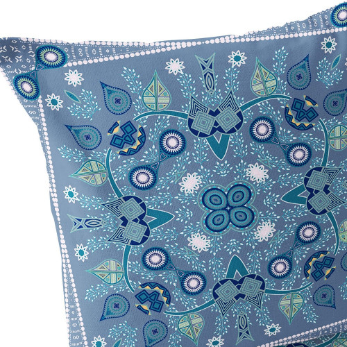 Set of Two Blue White And Green Botanical Indoor Outdoor Throw Pillow