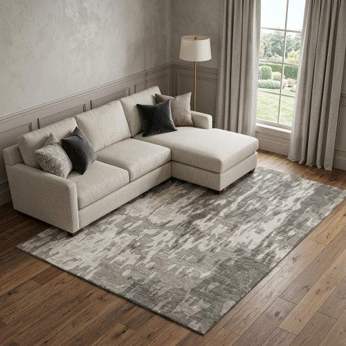 9' X 12' Taupe Beige And Ivory Abstract Washable Area Rug With UV Protection