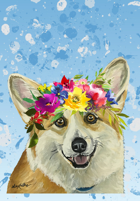 Corgi - Hippie Hound Studios Summer Crown  House and Garden Flags