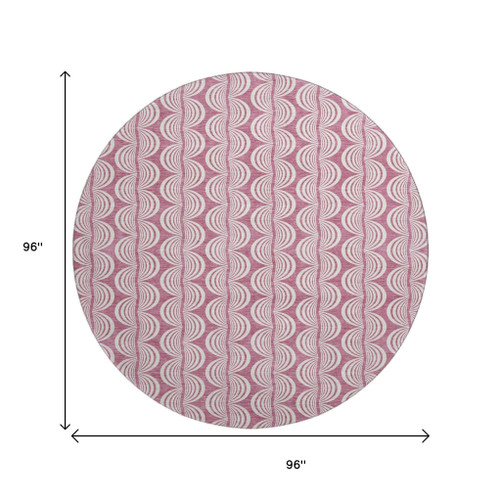 8' Blush And Ivory Ogee Washable Round Rug With UV Protection