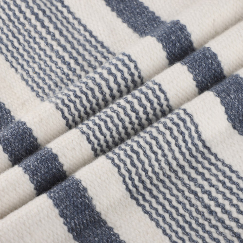 20" Blue And Ivory Striped Recycled Poly Linen Throw Pillow