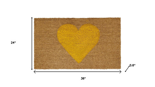 24" X 36" Brown And Yellow Heart Outdoor Coir Door Mat