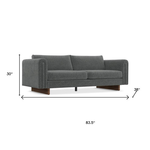 84" Dark Gray Fabric Sofa With Walnut Legs