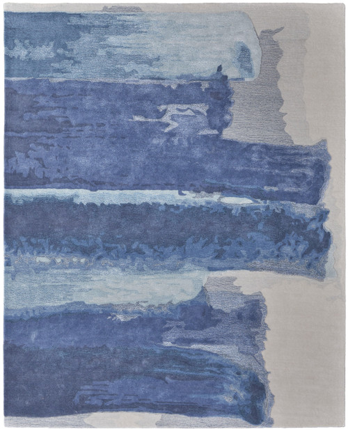 12' X 15' Blue and Ivory Abstract Hand Tufted Area Rug