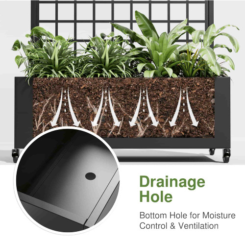 35" Black Metal Indoor Outdoor Rectangular Planter Box