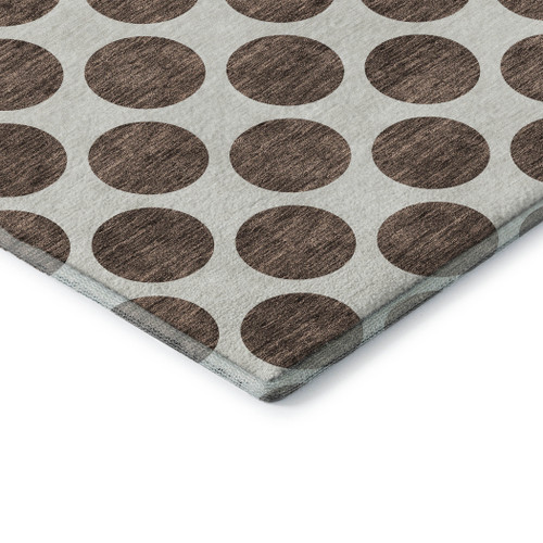 8' Brown And Ivory Polka Dot Washable Round Rug With UV Protection