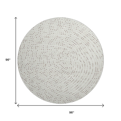 8' Ivory Beige And Taupe Polka Dot Washable Round Rug With UV Protection