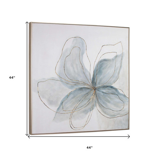 Flor Azul Small And Hand Painted Canvas Hand Painted Silver Floater Frame Wall Art