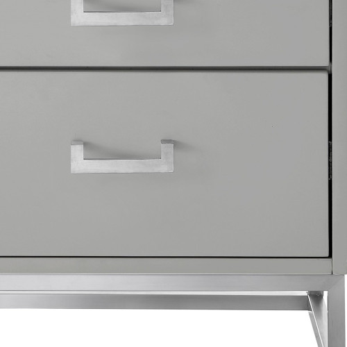 20" Light Gray and Silver Wood Frame End Table With Two Drawers