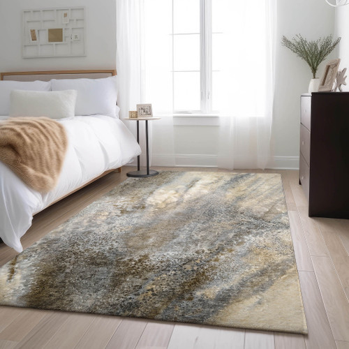 9' X 12' Beige And Ivory Abstract Washable Area Rug With UV Protection