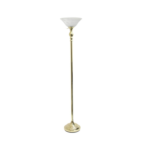 71" Gold Metal Floor Lamp With White Glass Bowl Shade