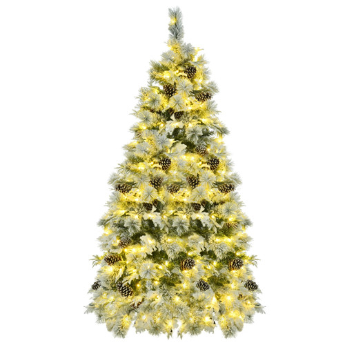 6' White Pre Lit Full Frosted Spruce Christmas Tree With Decorations