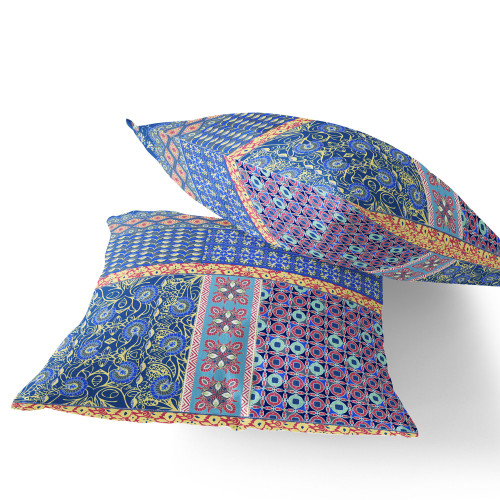 Set of Two Blue And Yellow Floral Indoor Outdoor Throw Pillow