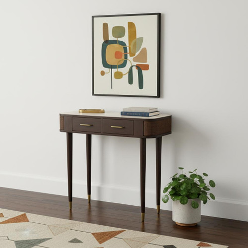 35" Brown Solid Wood Solid Console Table And With Two Drawers