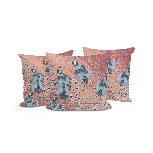 Set of Three Blue Peacock Indoor Outdoor Throw Pillow