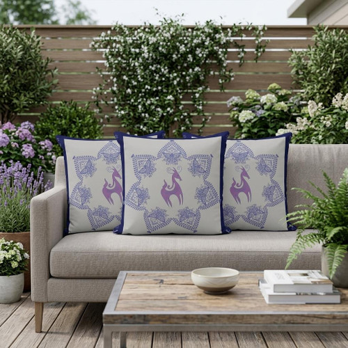 Set of Three Purple And Indigo Horse Indoor Outdoor Throw Pillow
