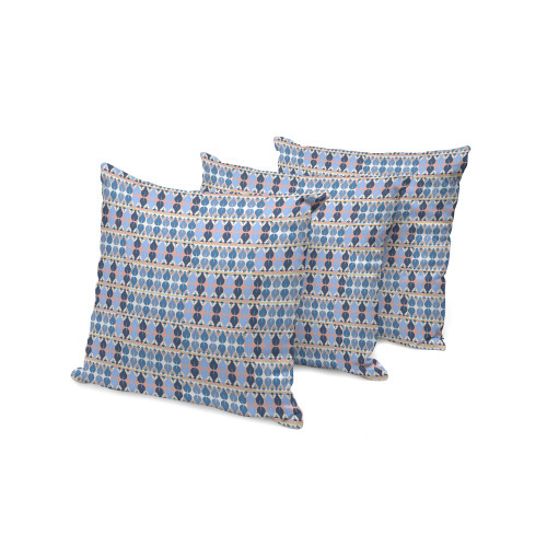 Set of Three Light Blue And Gray Striped Indoor Outdoor Throw Pillow