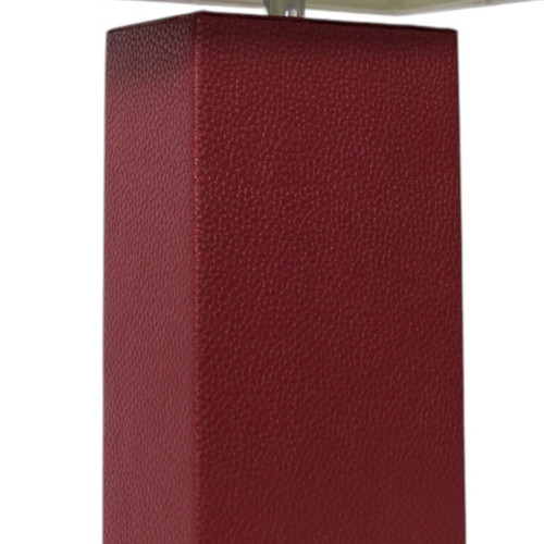 21" Red Faux Leather Table Lamp LED With White Shade