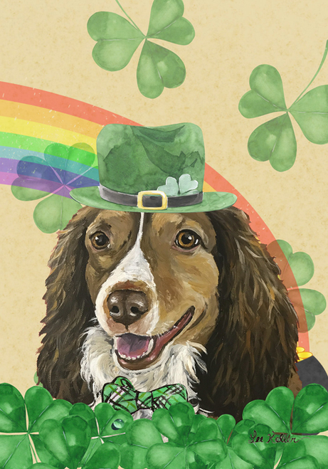 Brittany Spaniel - Hippie Hound Studios Saint Patricks Day  House and Garden Flags