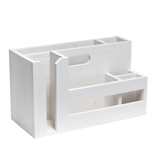 7" White Wood Desk Organizer